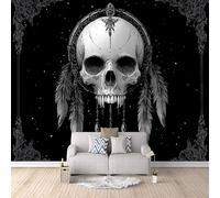 Carta Da Parati Effetto 3D Piume Del Teschio 150x105 cm Fotomurali Non Tessuto, Decorazione Poster Arte Murale Moderna per Casa Ufficio Camera Da Letto Soggiorno.