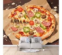 Carta Da Parati Effetto 3D Pizza 150x105 cm Fotomurali Non Tessuto, Fumetto Decorazione Poster Arte Murale Moderna per Casa Ufficio Camera Da Letto Soggiorno.