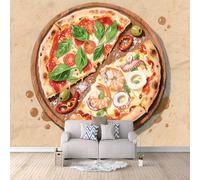 Carta Da Parati Effetto 3D Pizza 150x105 cm Fotomurali Non Tessuto, Fumetto Decorazione Poster Arte Murale Moderna per Casa Ufficio Camera Da Letto Soggiorno.