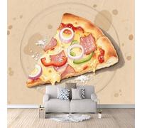 Carta Da Parati Effetto 3D Pizza 150x105 cm Fotomurali Non Tessuto, Fumetto Decorazione Poster Arte Murale Moderna per Casa Ufficio Camera Da Letto Soggiorno.
