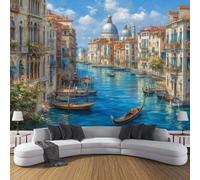 Carta Da Parati Effetto 3D Retrò Urbano 300×210cm, Fotomurali Non Tessuto XXL, Decorazione Poster Arte Murale Venezia La Città Dell'Acqua per Casa Ufficio Camera Letto Soggiorno