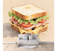 Carta Da Parati Effetto 3D Sandwich 150x105 cm Fotomurali Non Tessuto, Fumetto Decorazione Poster Arte Murale Moderna per Casa Ufficio Camera Da Letto Soggiorno.