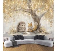 Carta Da Parati Effetto 3D Scena Autunnale 3D 200L × 140A cm Fotomurali Seta Giallo, Decorazione Poster Arte Murale Albero Di Ginkgo Grazioso Piccolo Riccio Per Casa Camera Da Letto Soggiorno