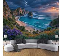 Carta Da Parati Effetto 3D Scogliere Spiagge 150×105cm Fotomurali Non Tessuto, Rocce Fiori Decorazione Poster Arte Murale Moderna per Casa Ufficio Camera Da Letto Soggiorno