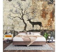 Carta da Parati Effetto 3d Silhouette di Renna Animale Decorazione Murale Panoramica Poster da Parete per Soggiorno Ufficio, Shabby Retro Fotomurali in TNT Antimuffa e Antistrappo 300x210 cm