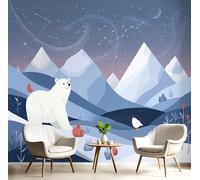 Carta Da Parati Effetto 3D Simpatico Orso Polare 400×280cm Fotomurali Non Tessuto, Montagne Astratte Decorazione Poster Arte Murale Moderna per Casa Ufficio Camera Da Letto Soggiorno Blu