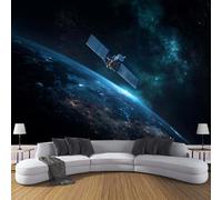 Carta Da Parati Effetto 3D Spazio Satellite 450×315cm Fotomurali Non Tessuto, Pianeta Skyline Decorazione Poster Arte Murale Moderna per Casa Ufficio Camera Da Letto Soggiorno Blu