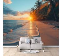 Carta Da Parati Effetto 3D Spiaggia Del Mare 500x280 cm Fotomurali Non Tessuto, Alberi Di Cocco Con Vista Mare Decorazione Poster Arte Murale Moderna per Casa Ufficio Camera Da Letto Soggiorno.