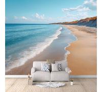 Carta Da Parati Effetto 3D Spiaggia Mare 250x175 cm Fotomurali Non Tessuto, Vista Mare Decorazione Poster Arte Murale Moderna per Casa Ufficio Camera Da Letto Soggiorno.
