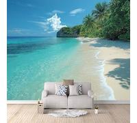 Carta Da Parati Effetto 3D Spiaggia Mare 500x280 cm Fotomurali Non Tessuto, Alberi Di Cocco Con Vista Mare Decorazione Poster Arte Murale Moderna per Casa Ufficio Camera Da Letto Soggiorno.