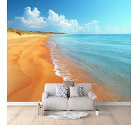 Carta Da Parati Effetto 3D Spiaggia Mare 500x280 cm Fotomurali Non Tessuto, Vista Mare Decorazione Poster Arte Murale Moderna per Casa Ufficio Camera Da Letto Soggiorno.