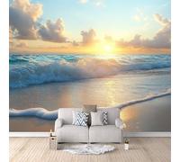 Carta Da Parati Effetto 3D Spiaggia Mare 500x280 cm Fotomurali Non Tessuto, Vista Mare Decorazione Poster Arte Murale Moderna per Casa Ufficio Camera Da Letto Soggiorno.