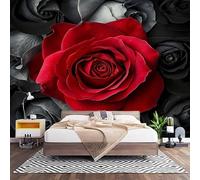 Carta da Parati Effetto 3d Tema Rosa Rossa Decorazione Murale Panoramica Poster da Parete per Soggiorno Ufficio, Grigio Fotomurali in TNT Antimuffa e Antistrappo 400x280 cm