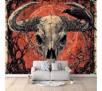 Carta Da Parati Effetto 3D Teschio Di Mucca 250x175 cm Fotomurali Non Tessuto, Catene Del Terrore Decorazione Poster Arte Murale Moderna per Casa Ufficio Camera Da Letto Soggiorno.