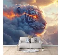 Carta Da Parati Effetto 3D Tigre Di Fantasia 150x105 cm Fotomurali Non Tessuto, Nuvole Scure E Fulmini Decorazione Poster Arte Murale Moderna per Casa Ufficio Camera Da Letto Soggiorno.