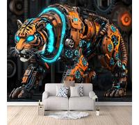Carta Da Parati Effetto 3D Tigre Meccanica 250x175 cm Fotomurali Non Tessuto, Cyberpunk Decorazione Poster Arte Murale Moderna per Casa Ufficio Camera Da Letto Soggiorno.