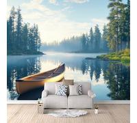 Carta Da Parati Effetto 3D Vela A Lake Forest 500x280 cm Fotomurali Non Tessuto, Paesaggio Naturale Decorazione Poster Arte Murale Moderna per Casa Ufficio Camera Da Letto Soggiorno.