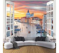 Carta Da Parati Effetto 3D Venezia Città Dalla Finestra 200×140cm Fotomurali Non Tessuto, Italia Città Decorazione Poster Arte Murale Moderna per Casa Ufficio Camera Da Letto Soggiorno