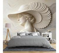 Carta Da Parati Effetto Gesso Con Dea Classica E Cappello Di Piume 159 × 280 Cm Arte Moderna Rilievo 3D Foto Scultura Donna Stampa Poster Da Parete Per Camera Da Letto Soggiorno Dea Con Piuma 159