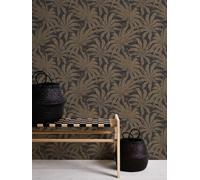 Carta Da Parati Elegante Con Design Di Fiori Della Giungla - Nero, Oro, Bronzo