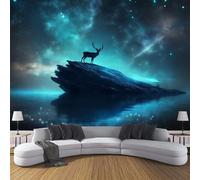 Carta da parati Fantasia 300×210cm Blu Foto Murali in seta alla moda Decorazione da Muro XXL Poster Gigante Cervo Rock Star Design Carta per pareti