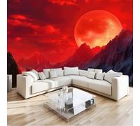 Carta Da Parati Fantasia 350 x 256 cm, Luna Montagne Cielo moda carta da parati non tessuta, Rosso Murale Soggiorno Camera Da Letto Sala Ufficio Cucina Camera dei Bambini
