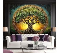 Carta Da Parati Fantasia Albero Della Vita Panoramica 3D Non Tessuto - L'Albero Della Vita In Un Anello Fotomurale Per Soggiorno Camera Da Letto, Poster Gigante Design Moderno 200 X 140 Cm