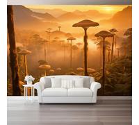Carta da parati Fantasia di funghi di bosco Fotomurali in TNT Murale alla moda Decorazione da Muro 350 x 256 cm Poster Gigante Design Carta per Colore caldo marrone arancione