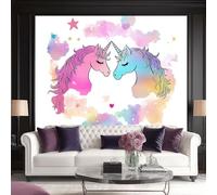 Carta Da Parati Fantasia Unicorno Unicorni Gemelli Tra Le Nuvole 3D Fotomurale - Design Moderno In Tessuto Non Tessuto Per Soggiorno, Camera Da Letto, Cucina, - Murale 350 X 256 Cm