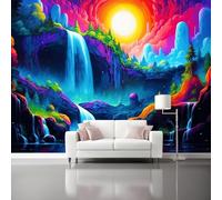 Carta Da Parati Fantasia Viola Cascate Montagne 3D Fotomurale - Design Moderno In Tessuto Non Tessuto Per Soggiorno Camera Da Letto Cucina - Murale 250 X 175 Cm