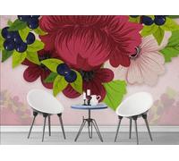 Carta Da Parati Fiori 3d Tessuto Non Tessuto Fotografia Murale Con Grandi Fiori Rossi E Frutti Viola In Stile Vintage 200cmx140cm Camera Da Letto Soggiorno Sfondo