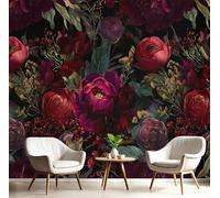 Carta Da Parati Fiori Malinconici Fotomurali Giardino Segreto Decorazione da Muro XXL Poster Gigante Design per Camera letto, Soggiorno, 150x105cm, Rosso Scuro