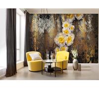 Carta da Parati Floreale 366x254cm Lusso Oro Marrone Murale No Adesivo