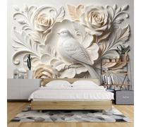 Carta Da Parati Floreale 3D 80X56 Pollici Uccello Rosa Fiore Murale Romantico Carta Da Parati Floreale Uccello Rilievo Poster Fotomurale Fotografica per Soggiorno Arte Decorazione Casa per Came
