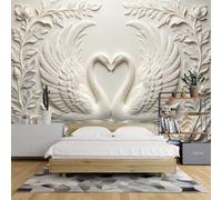 Carta Da Parati Floreale A Forma Di Cigno In Rilievo 3D 240X160 Pollici Murale Romantico con Uccello Grande Poster Fotografico Carta Da Parati per Camera Da Letto Elegante Decorazione Murale D'Amore