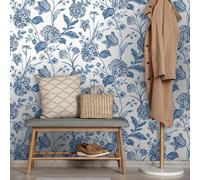 Amelie Ortensia Carta da Parati Blu/Bianco Floreale Rasch 260169 Lavabile Opaco