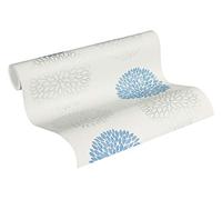 Carta Da Parati Floreale Blooming Carta da parati tessuto non tessuto 10.05 m x 0.53 m Blu Grigio Bianco Prodotto in Germania da A.S. Création 372642 37264-2