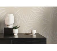 Carta Da Parati Floreale Con Foglie Di Palma - Beige, Bianco