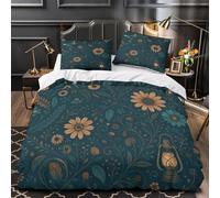 Carta da parati floreale copripiumino 3 Pezzi morbida microfibra motivo 3D con cerniera con federe per cuscini Design botanico vintage_1 Set Di Copripiumino for ragazzi e adulti Single（140x200cm）