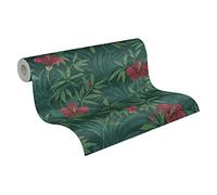 Carta Da Parati Floreale Cuba tessuto non tessuto 10.05 m x 0.53 m Verde Rosso Prodotto in Germania A.S. Création 380281 38028-1