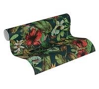 Carta Da Parati Floreale Greenery A.S. Création Carta da parati tessuto non tessuto 10.05 m x 0.53 m Verde Rosso Giallo Prodotto in Germania 372165 37216-5