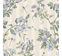 Carta da Parati Floreale Hampton Giardini Righe Fogliame Fiori Blu / Folle