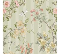 Carta da Parati Floreale Hampton Giardini Righe Foglie Fiori Verde Salvia Holden