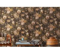 Carta Da Parati Floreale In Stile Artistico Con Rose - Giallo, Marrone