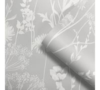 Catherine Lansfield Carta da parati floreale Meadowsweet bianco/grigio