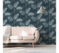 Carta Da Parati Foglia Di Palma South Beach Blu Navy Metallico Tropicale FD42681