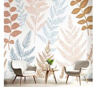 Carta Da Parati Foglie Multicolori Fotomurali Felci Decorazione da Muro XXL Poster Gigante Design per Camera letto, Soggiorno, 150x105cm, Azzurro Chiaro