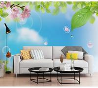 Carta da Parati Foglie Verdi Rosa Carta da Parati Bambini Camera da Letto Adulto Soggiorno Cucina TV Sfondo Tessuto di Seta Decorazione Senza Colla 274x254cm