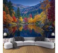 Carta Da Parati Foresta Autunnale In Stile Realistico ,150L × 105A cm Fotomurali In Seta Motivo Acqua Limpida Del Lago 3D Decorazione Da Muro Poster Gigante Design Per Ufficio Tv Sfondo - Giallo-Verde
