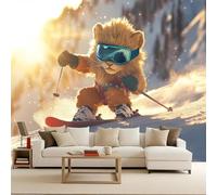 Carta da Parati Fotografica 150x105 cm Sci Moda Sport Leone Animale Effetti 3D Murale Moderna Non Tessuto Opaco Poster da Parete Per Camera da Letto Soggiorno Ufficio Decorazione Domestica